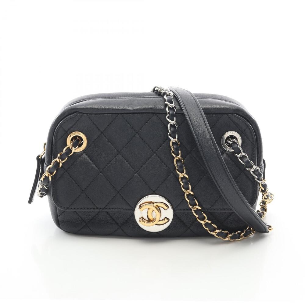 Chanel Matelasse Camera Bag Shoulder Leather Navy Blue